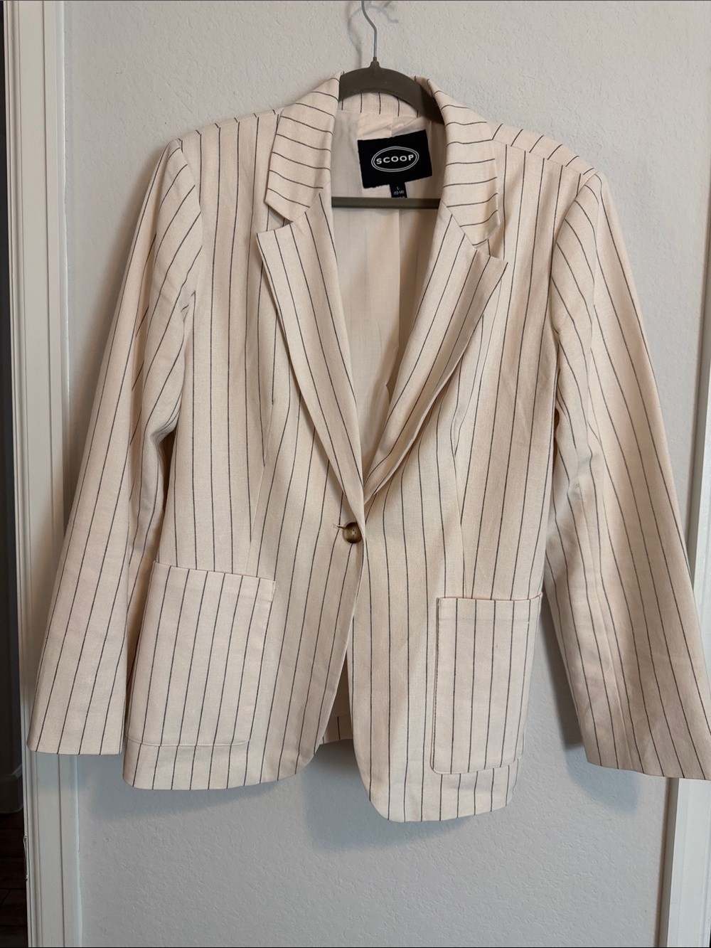 Scoop Cream Pinstripe Single-Button Blazer